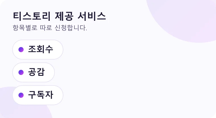 티스토리에서 신청할 수 있는 서비스 항목을 목록으로 정리한 그림